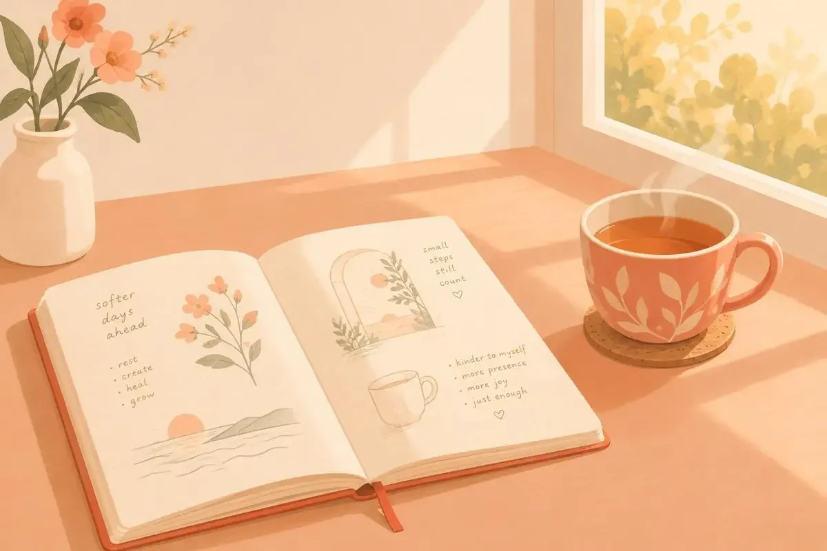 窗边速写本与热茶的治愈系插画